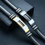 Vnox Stainless Steel Bracelet Men Wrist Band Black Grooved Rudder Silicone Mesh Link Insert Punk Wristband Stylish Casual Bangle - Image 4