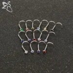 ZS 8-14pcs/lot Stainless Steel Nose Stud Set 2MM Colorful CZ Crystal Nose Piercings Screw L Shape Nostril Piercings Jewelry 20g - Image 3
