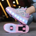 Walking shoes Girls shoes will shine skates New outdoor running pulley fashion children's sneakers Breathable mesh shoes - Image 3