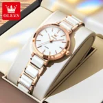 OLEVS 5877 Japan Quartz Movement Woman Watch Simple Elegant Luxury Rose Gold Ceramics Strap Waterproof Ladies Dress Wristwatch - Image 3