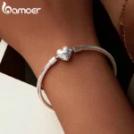 BAMOER Genuine 925 Sterling Silver Charm Glossy Bracelet Heart/Shell Clasp Basic Bangle Star Spacer Beads for Women DIY Jewelry - Image 4