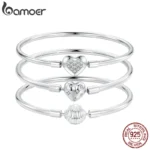 BAMOER Genuine 925 Sterling Silver Charm Glossy Bracelet Heart/Shell Clasp Basic Bangle Star Spacer Beads for Women DIY Jewelry