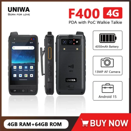 UNIWA F400 Rugged PDA with PoC Walkie Talkie Zello IP65 Smartphone Android 15 4350mAh 4.0 Inch 4G Global Range Walkie Talkie NFC