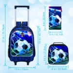 3PCS Rolling Backpack for Girls and Boys, Kids Roller Wheels Bookbag, Wheeled Elementary School Bag with Lunch Bag - Image 3