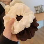 2pcs Solid color puff pleated high elasticity diameter 11CM large-sized headband - Image 2