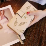 Ladies Fashion Wallet PU Leather Phone Purse Female Hollow Leaves Pouch Clutch Handbag For Women Coin Card Holders Long Wallets - Image 2