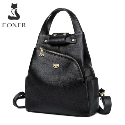 FOXER Brand Women Style Backpack Female Genuine Leather + Microfiber Backpack Girl School Bag Fashion Travel Bag Chrismas Gift