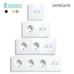 BSEED Dual Internet Sockets CAT6 Wall Socket EU Power Sockets Plus Network PC Data Computer Connecter Outlets Glass Panel