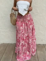 Vacation Style Stretchy Waist Long Maxi Skirt - Flowy Beach Skirt with Elastic Waistband - Image 6