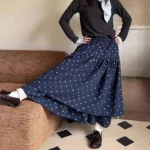 French Polka Dot Cake Skirts for Women Autumn Y2K Fashion High Waist Pleated Long Skirts Woman Loose Vintage Elegant Midi Skirt - Image 3