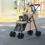 Double-layer Pet Cart Strollers Out 600D Oxford Lightweight Foldable Dog Cat Trolley Travel Stroller Small Pet Outdoor Cart - Image 2