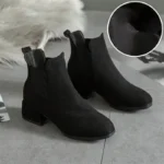 Women Autumn&Winter Flocked Short Boots Fashion Round Head Non Slip Square Heel Solid Black Boots Size 35-41 Platform Boots - Image 2