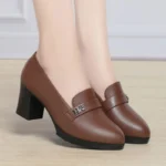 Spring New Arrival, Soft Leather Block Mid-Heel Loafers, Long-Standing Comfort, Office Commute, Slimming Versatile Women's Shoes - Image 3