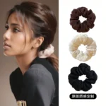 2pcs Solid color puff pleated high elasticity diameter 11CM large-sized headband