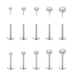 5Pcs Earrings Nose Studs Labret Push in Pin Threadless Flat Back Piercing Jewelry for Ear Nose Lip with 1.5/2/2.5/3/4MM CZ