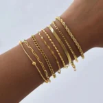Non Tarnish Stainless Steel Bracelet Stackable for Women, Thin Herribone Chain Bracelet Waterproof Gold Plated Jewelry