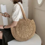 Summer Round Straw Bags for Women Rattan Shoulder Bag Travel Handmade Woven Beach Handbags Female Large Capacity Totes Bag - Image 6