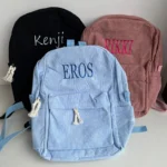 Custom Name Kids Backpack Embroidered Corduroy Toddler SchoolBag Personalized Children's Backpack for Girls Boys Back to School - Image 2