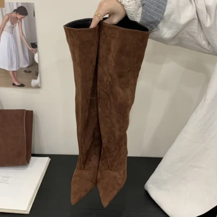 Eilyken Autumn Winter Fashion Women Knee-High Boots Pointed Toe Shoes Sexy Thin Heels Party Stripper Zapatos De Muje