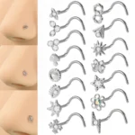 1PC Surgical Steel 18K Gold Plated Twisted Nose Nail Crystal Irregular Nose Bone Screw Ring Nostril Body Piercing Jewelry 20G - Image 2