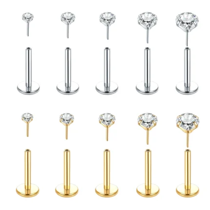 5Pcs Stainless Steel Nostril Studs with 1.5/2/2.5/3/4MM CZ Crystals for Nose Ear Helix Tragus Lip Piercings 18G/20G 1.0mm/0.8mm