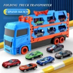 Large Car Transporter Truck Folding Track Racing Vehicle Kids Competitive Games Storage Alloy Car Boy Toy Children Novel Gift - Image 2