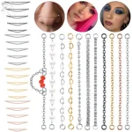 ZS 1PC Stainless Steel Across The Top Nose Ring Chain Heart Double Nose Chain for Women Nose Nail Nose Hole Bead Body Piercing