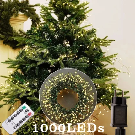 1000LEDs 36M Cluster Christmas Fairy String Lights with Remote Green Cable for Party Holiday Garden Outdoor Wedding Decoration