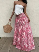 Vacation Style Stretchy Waist Long Maxi Skirt - Flowy Beach Skirt with Elastic Waistband - Image 3