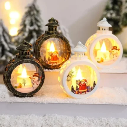 Christmas Candlestick Round Wind Light Merry Christmas Tea Lights Candle Holder Decoration for Home Ornaments Xmas Gift New Year