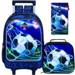 3PCS Rolling Backpack for Girls and Boys, Kids Roller Wheels Bookbag, Wheeled Elementary School Bag with Lunch Bag