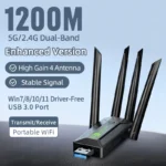 Upgrade 4 Antennas 1300Mbps WiFi USB 3.0 Adapter 2.4G/5GHZ Dual Band WiFi Dongle Wireless Network Card 802.11AC For Win 10/11 - Image 5