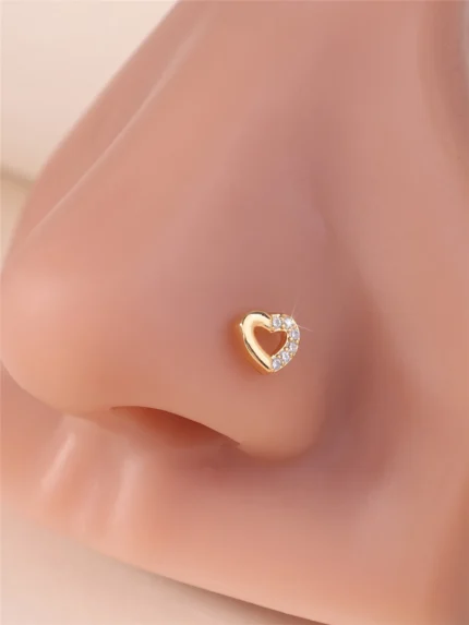 1Pcs 20G L Shaped Nose Studs CZ Small Heart Design Gold Silver Color Nose Piercing for Women Girl Cute Nostril Jewelry