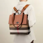 AIDRANI Canvas and cowhide patchwork college style pattern student backpack, large capacity storage, retro flip-top travel bag