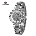 Forsining Skeleton Watch for Women Fashion Classics Diamond Automatic Mechanical Watches Luminous Hands Stainless Steel Strap - Image 5