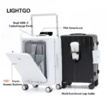 LightGo Front Access Carry On Luggage 20/26/28 Inch with Laptop Comp, 2 USB-C Ports, TSA Lock Silent Wheels for Business Travel