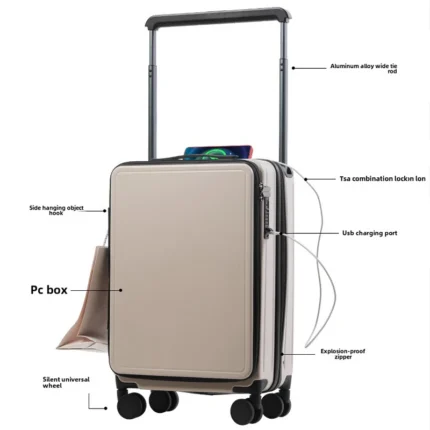 KLQDZMS Suitcase on Wheels New 20"26 Inch ABS+PC Boarding BoxMen's USB Charging Trolley CaseWomen's Password BoxCabin Luggage