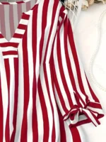 Plus Size Woman Fashion Spring Plaid T-shirt V-neck Jumper Light Breathable Tops European and American Style Beach Travel Clothe - Image 5