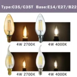 3pcs Retro Led Light Bulb E27 B22 E14 C35 A60 ST64 AC220-240V Edison Filament Bulb Vintage Warm Glass Lamp Lighting Indoor light - Image 3