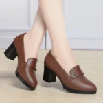 Spring New Arrival, Soft Leather Block Mid-Heel Loafers, Long-Standing Comfort, Office Commute, Slimming Versatile Women's Shoes - Image 4
