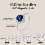ATTAGEMS Classical Blue Sapphire Ring Cushion Cut 2.0ct DVVS1 Real 925 Sterling Silver For Women Engagement Wedding Fine Jewelry - Image 4