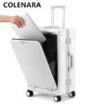 COLENARA 18 "20"24" Inch Multifunctional Suitcase Front Opening Boarding Box Aluminum Frame Trolley Case USB Charging Luggage