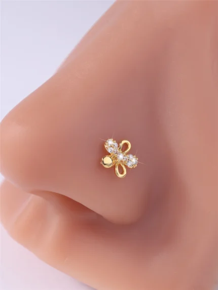 1Pcs 20G L Shaped Nose Studs CZ Cute Flower Design Gold Silver Color Nose Piercing for Women Girl Cute Nostril Jewelry