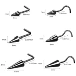 ZS 20G Black Spike Nostril Piercings Stainelss Steel Cone Nose Studs Doule Nose Piering Jewelry Long Spike Nostril Ring Chain - Image 2