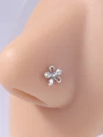 1Pcs 20G L Shaped Nose Studs CZ Cute Flower Design Gold Silver Color Nose Piercing for Women Girl Cute Nostril Jewelry - Image 3