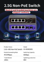 Hisource 4 8 Port 2.5G Ethernet Switch None POE Network Switch with 1*10G SFP Port for IP Camera/CCTV Security