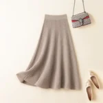 Autumn Winter Woman's Clothing Skirt Elastic High Waist A-Line Skirt 100% Woollen Computer Knitted Jumper Korean Mid Calf Skirt