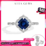 ATTAGEMS Classical Blue Sapphire Ring Cushion Cut 2.0ct DVVS1 Real 925 Sterling Silver For Women Engagement Wedding Fine Jewelry