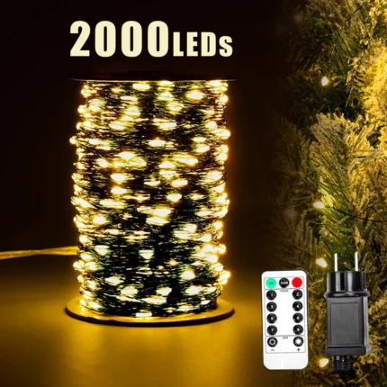 2000LEDs Fairy string Lights Green Wire Plug In With 8 Mode for Tree Outdoor Christmas Holiday wedding Garden Decoration