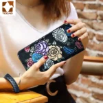 Floral Embossed Long Wallet, PU Leather Credit Card Holder, Simple Trendy Phone Coin Clutch Purse For Women Hand-painted Wallet - Image 3